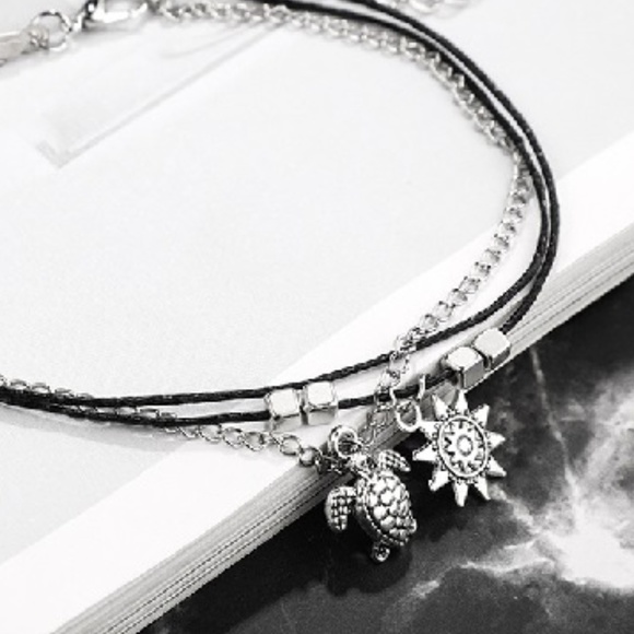 Hot Gothic Sister Layer Sun Silver Turtle Anklet - Picture 4 of 4